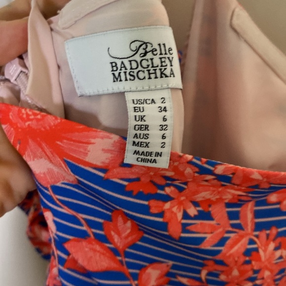 NWT Badgley Mischka size 2 Halter Blue Red Pink dress Floral MAXI - Picture 9 of 10